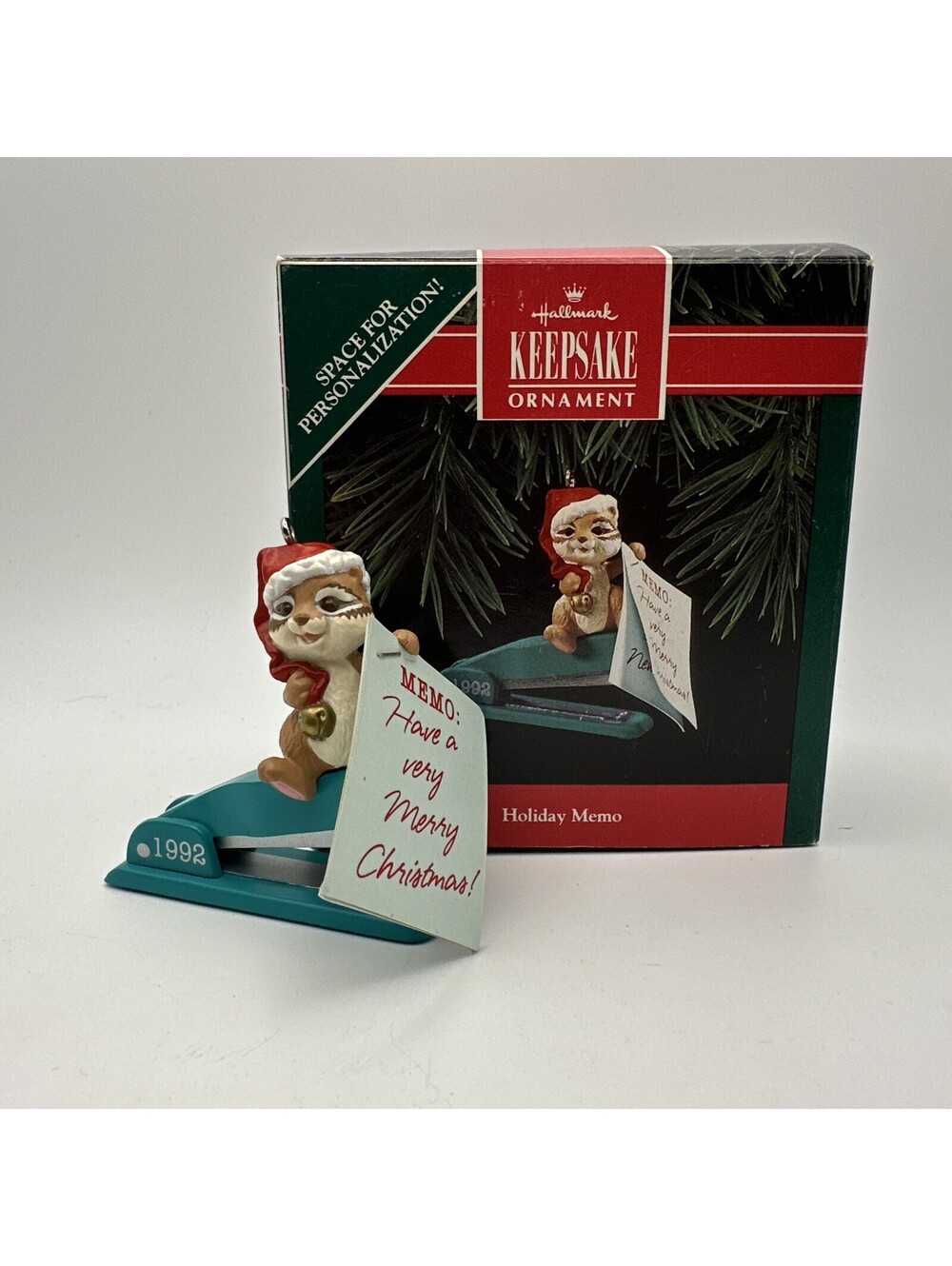 Hallmark Keepsake Ornament Office Mouse Holiday Memo Stapler VTG 1992